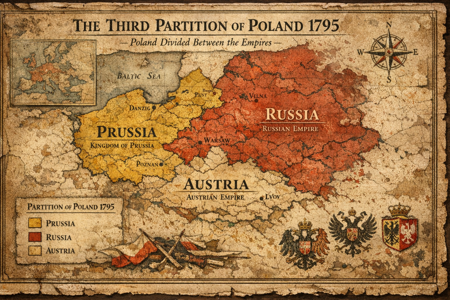 Historical map of the third partition of Poland in 1795