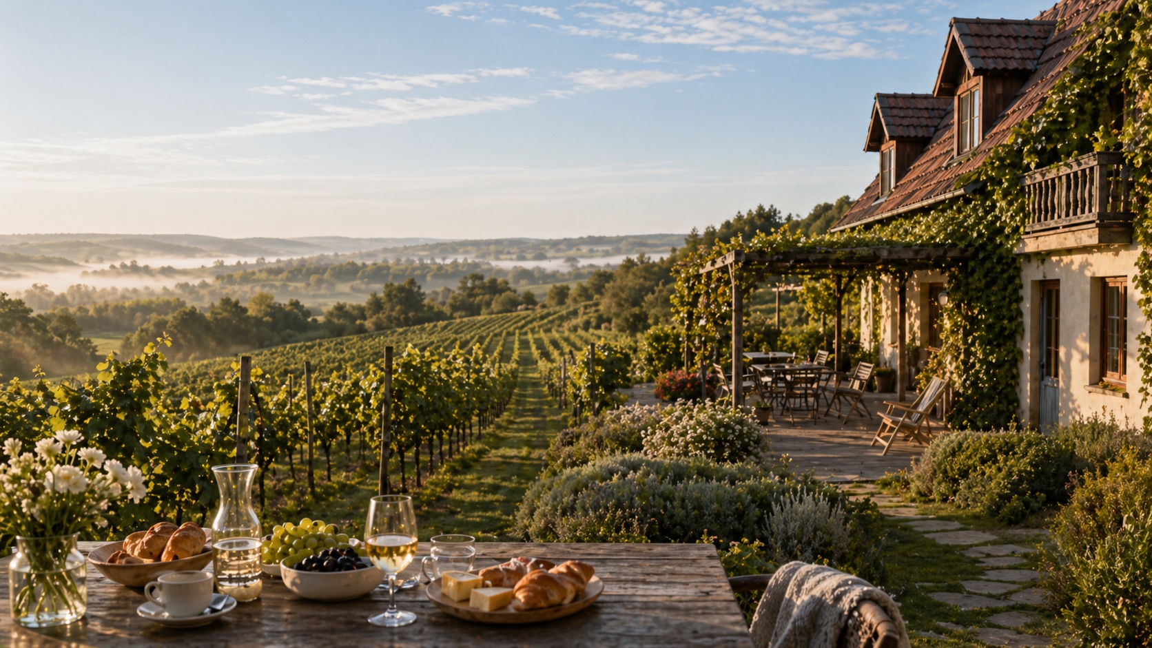 Quiet Lubuskie vineyard guesthouse and tasting table representing Winnica Ingrid
