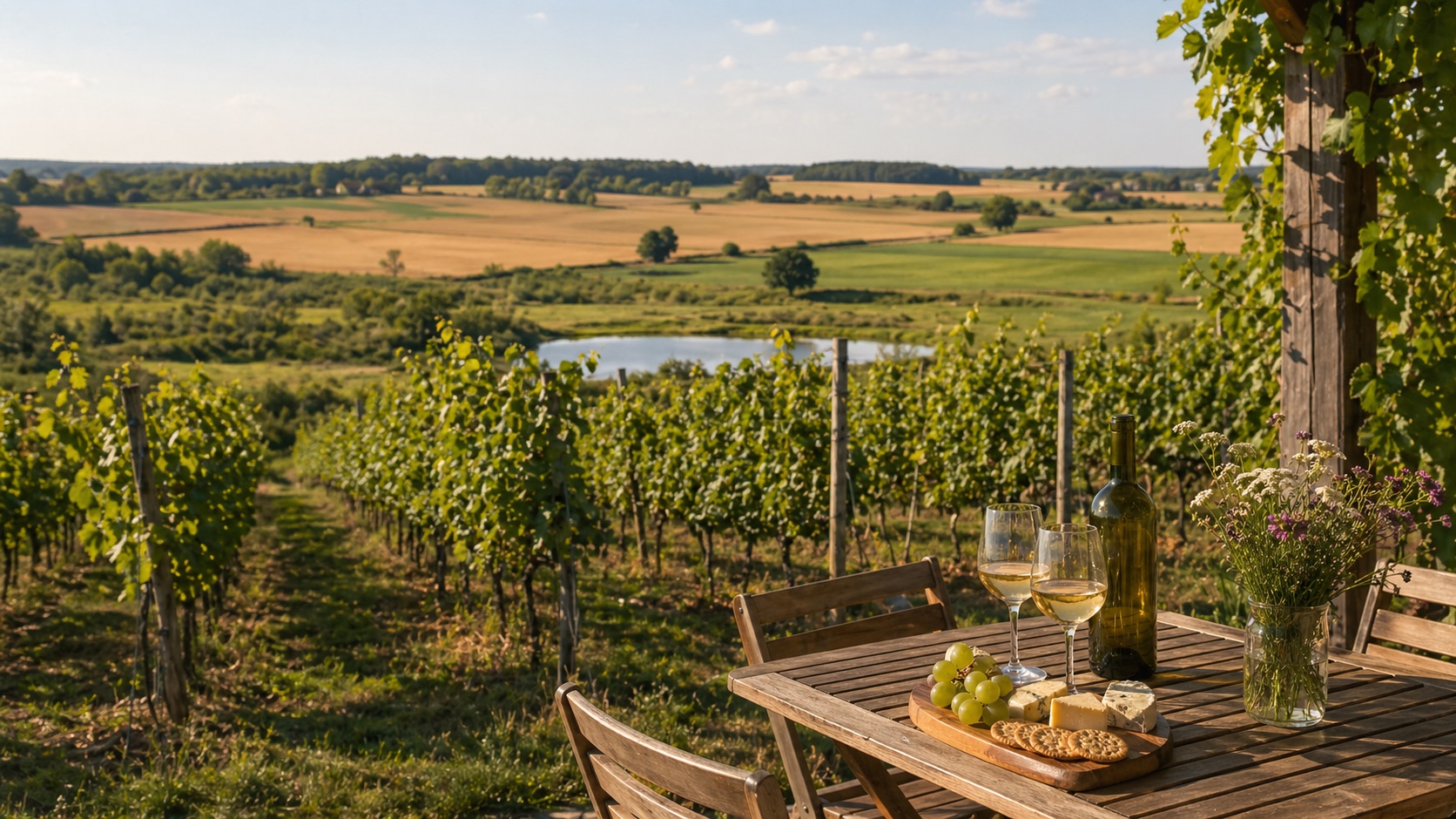 Winnica Płochockich vineyard and tasting setting near Wilczyce in Świętokrzyskie