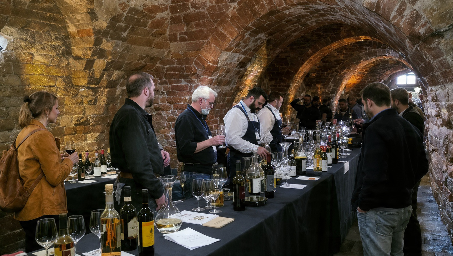 Polish wine gathering and tasting scene used to illustrate the Kazimierz Dolny wine festival