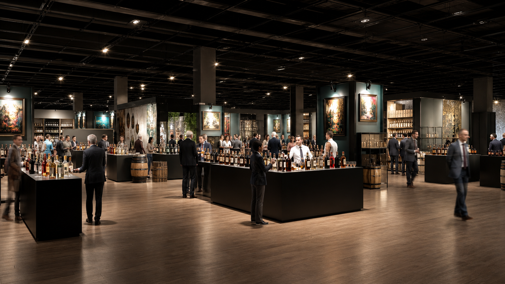 Premium spirits exhibition scene used to illustrate Whisky Live Warsaw and related spirits festivals